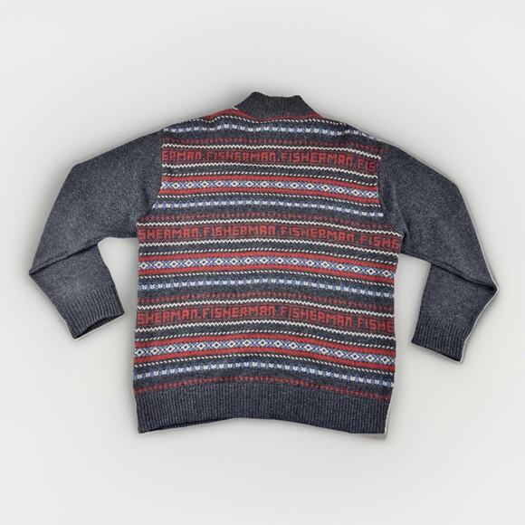 VTG Fisherman Out of Ireland XL Wool Sweater Cardigan Fair Isle Nordic Lambswool - Picture 9 of 13